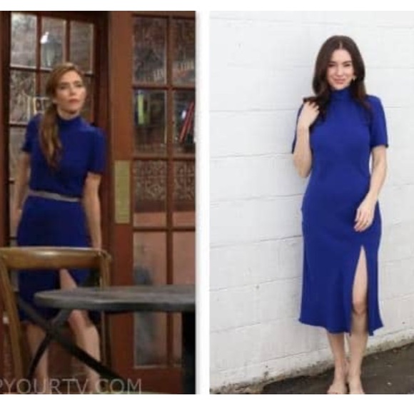 Amanda Uprichard Butler Dress Midi mock neck blue royal dress size small s - Picture 7 of 13